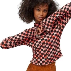 Urban Outfitters Checkered Smocked Turtleneck